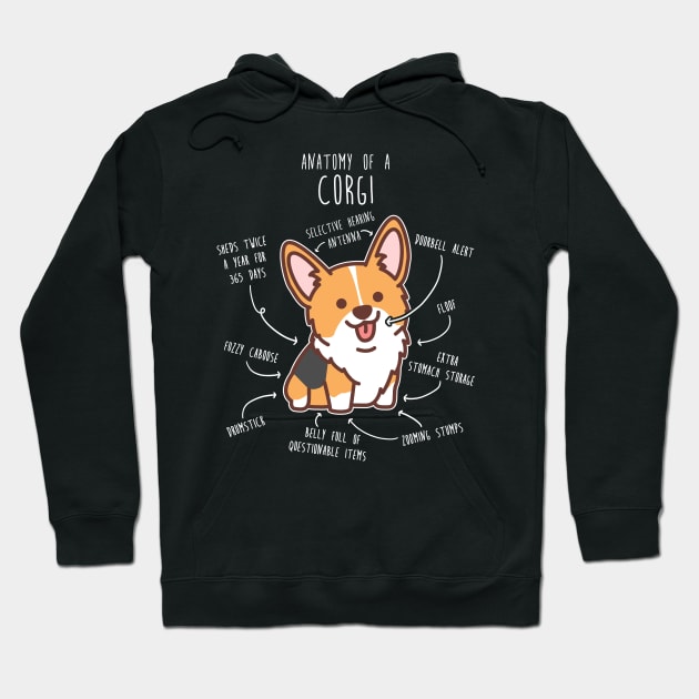 Red Headed Tri Corgi Dog Anatomy Hoodie by Psitta